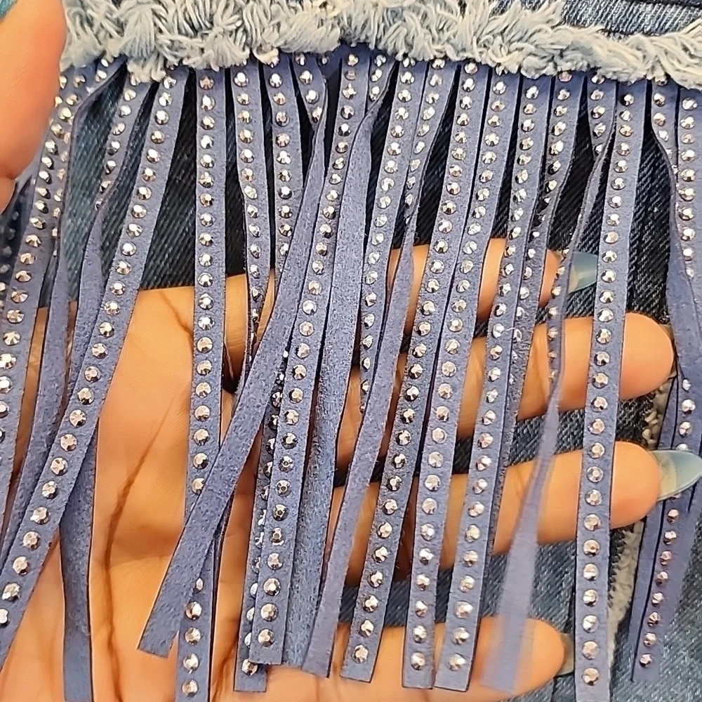 Arula Light Wash Fringe Denim Shacket Oversized Western Jacket Size 1X - Picture 5 of 8